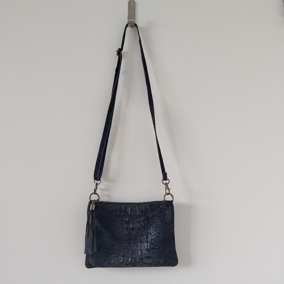 Dark Navy suede crossbody bag / hand clutch - Picture 2 of 4